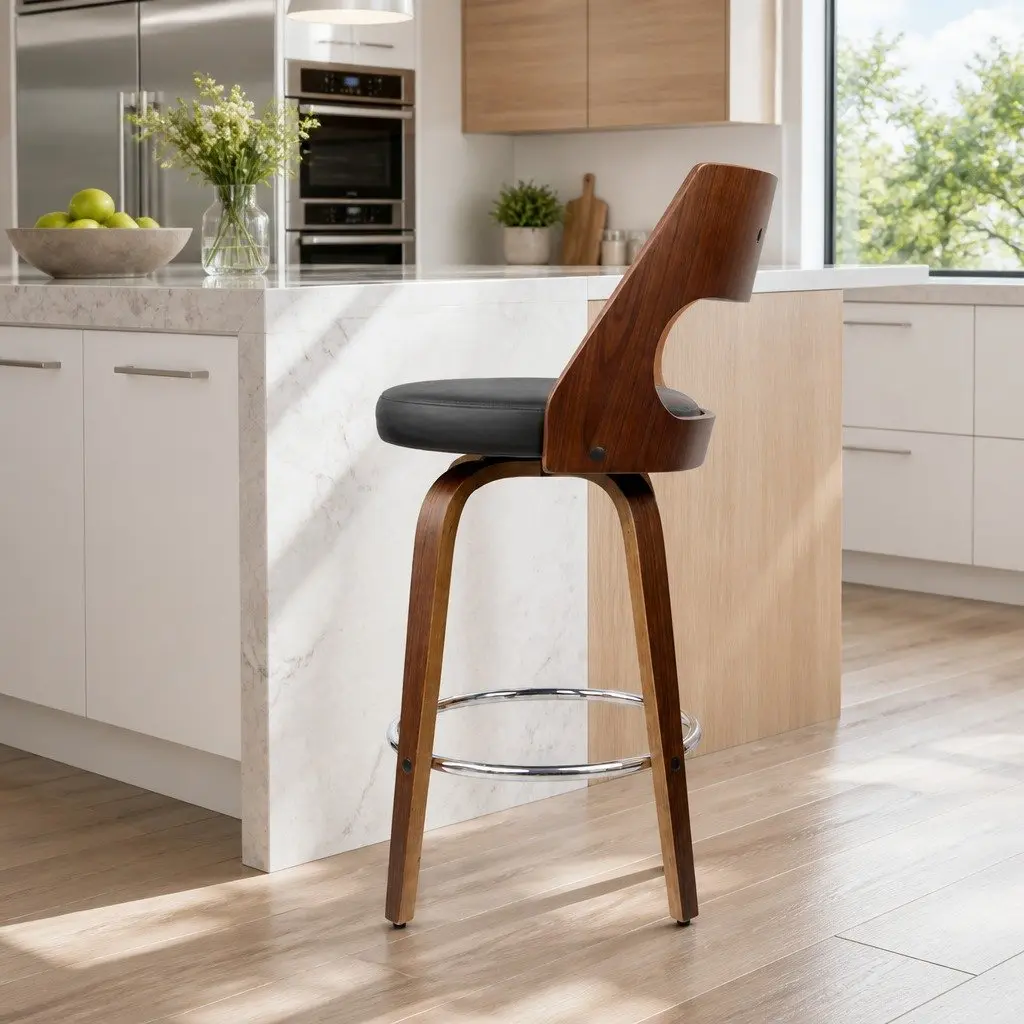 Bar Stools Swivel Chair 92cm Height Black Padded Seat Chrome Footrest Set of 4