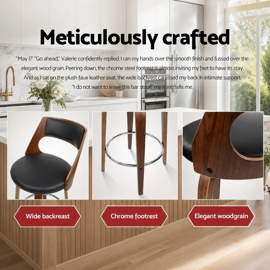 Bar Stools Swivel Chair 92cm Height Black Padded Seat Chrome Footrest Set of 4