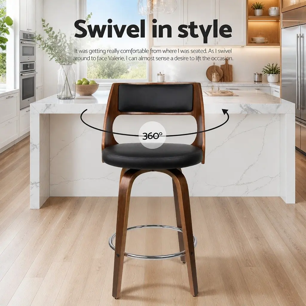 Bar Stools Swivel Chair 92cm Height Black Padded Seat Chrome Footrest Set of 4