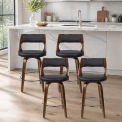 Value-Driven Black Faux Leather Swivel Bar Stools Set of 4