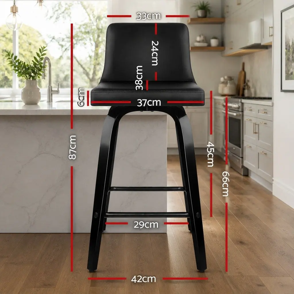 Bar Stools Set of 2 Swivel Kitchen Chairs Mid-Height Black Padded Backrest