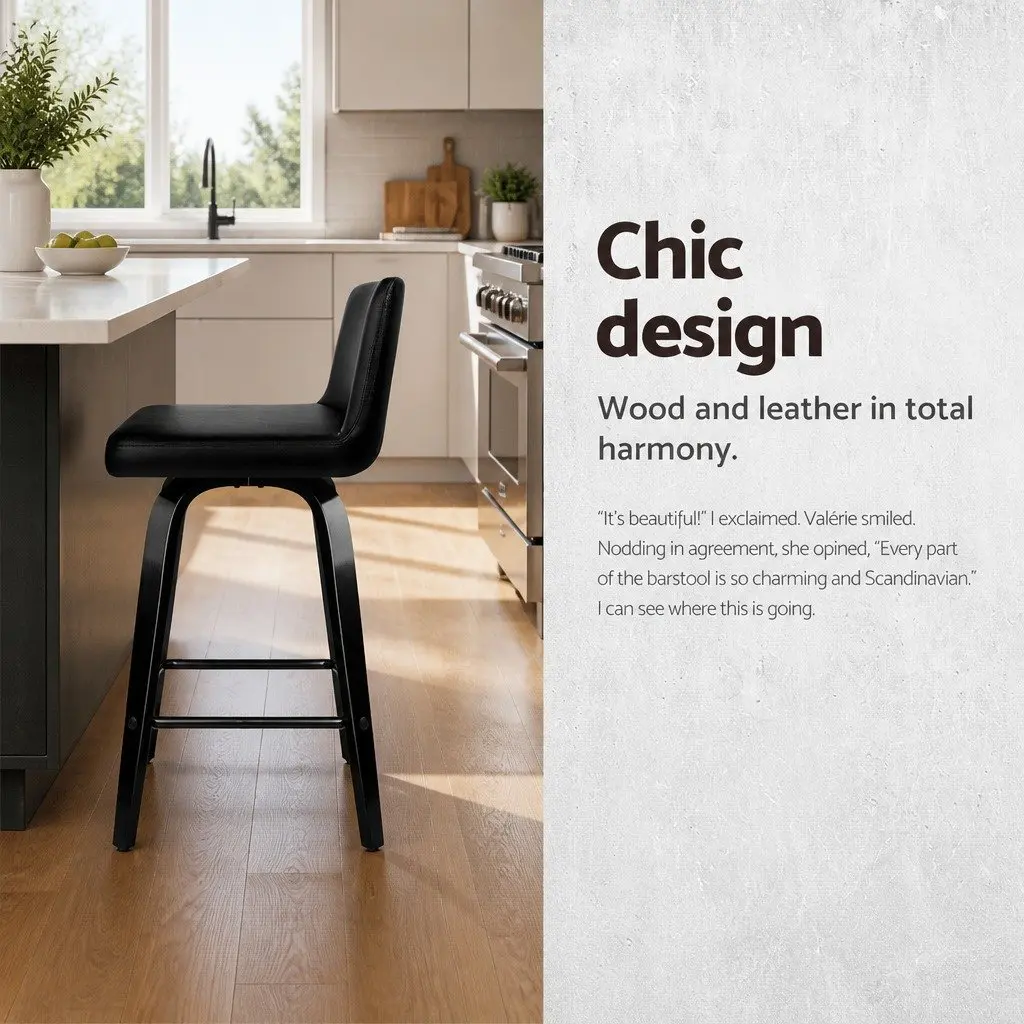 Bar Stools Set of 2 Swivel Kitchen Chairs Mid-Height Black Padded Backrest