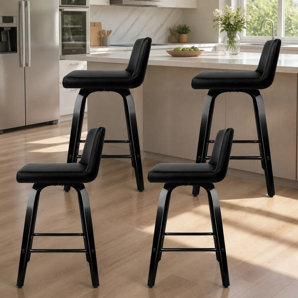Bar Stools Set of 4 Swivel Kitchen Dining Chairs with Backrest Black