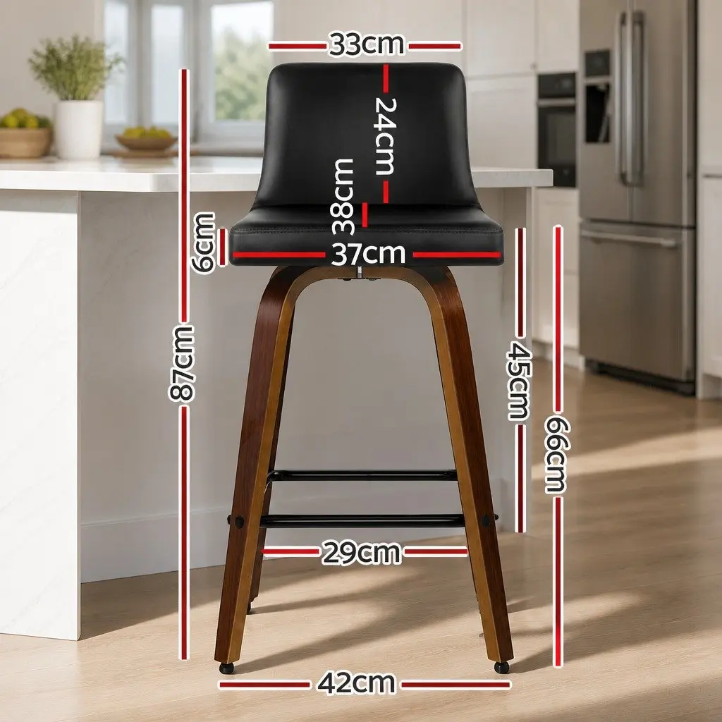 Bar Stools Swivel Padded Backrest 87cm Black Wooden Kitchen Dining 2 Piece Set