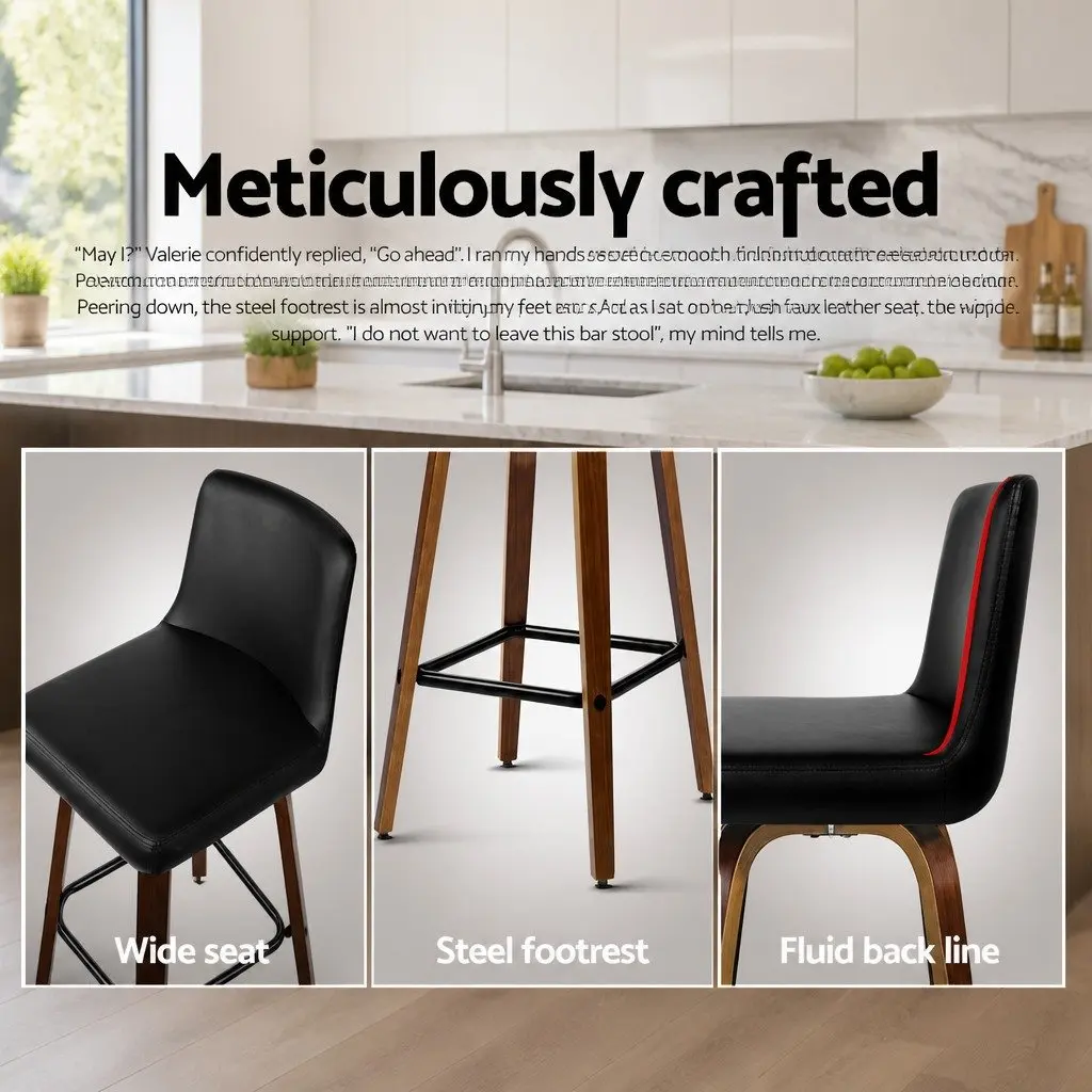 Bar Stools Swivel Padded Backrest 87cm Black Wooden Kitchen Dining 2 Piece Set
