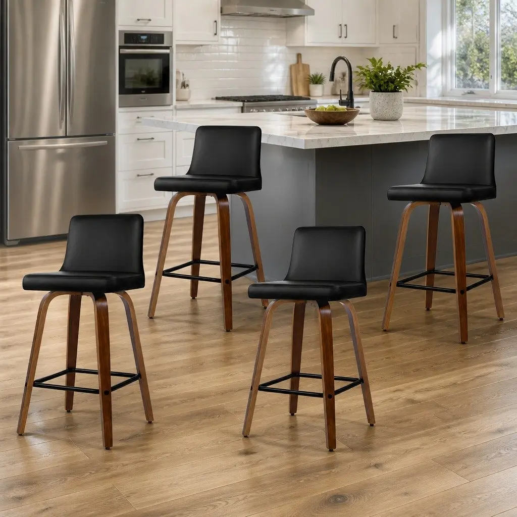 Bar Stools Swivel Padded Kitchen Counter Seating 87cm Black Set of 4