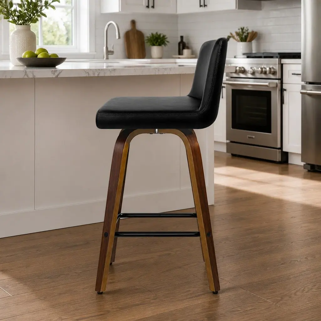 Bar Stools Swivel Padded Kitchen Counter Seating 87cm Black Set of 4
