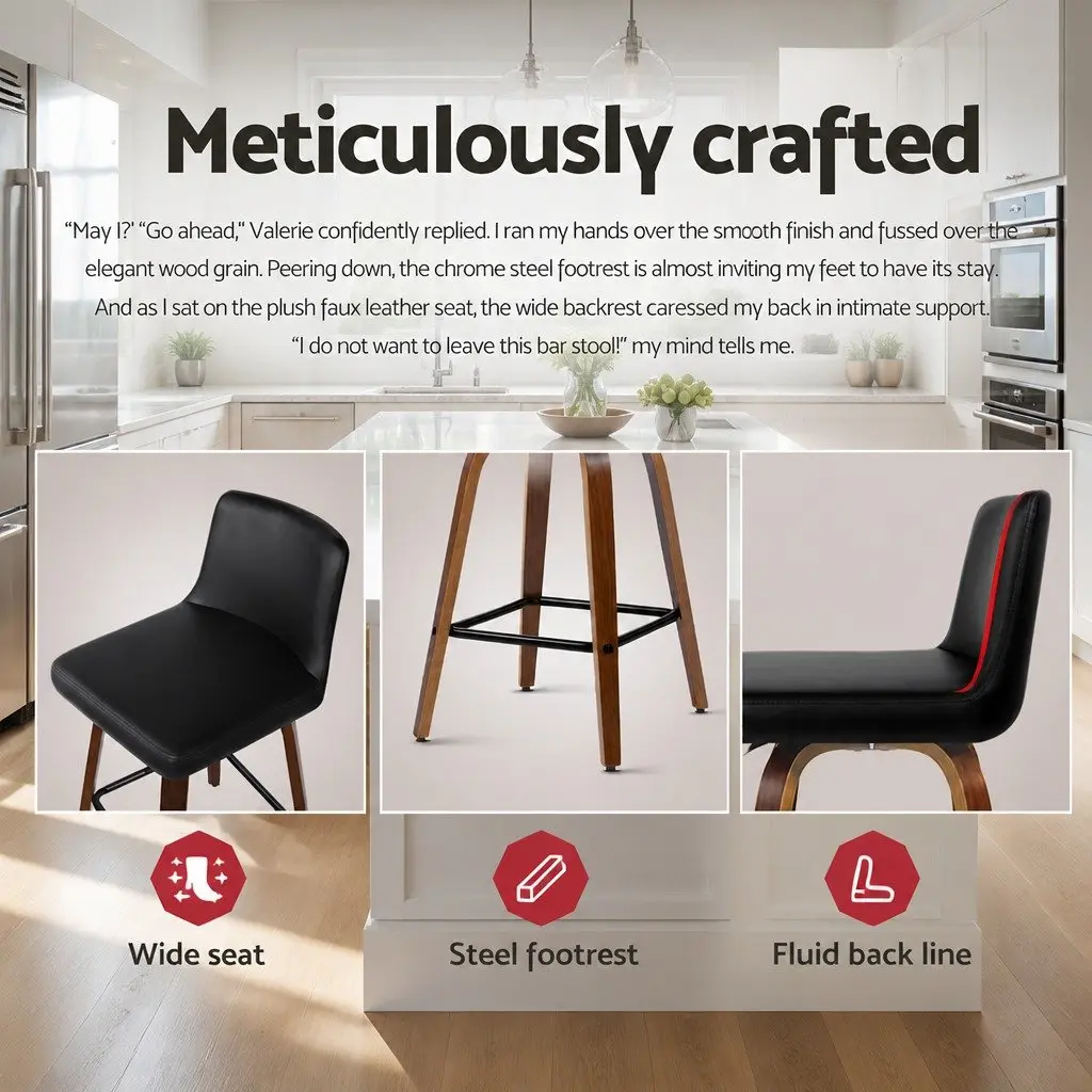 Bar Stools Swivel Padded Kitchen Counter Seating 87cm Black Set of 4