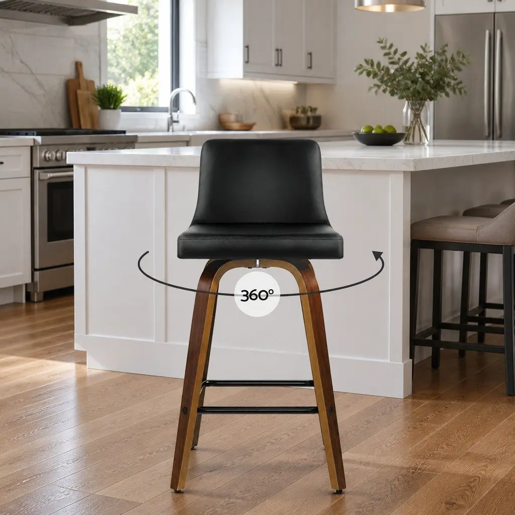 Bar Stools Swivel Padded Kitchen Counter Seating 87cm Black Set of 4