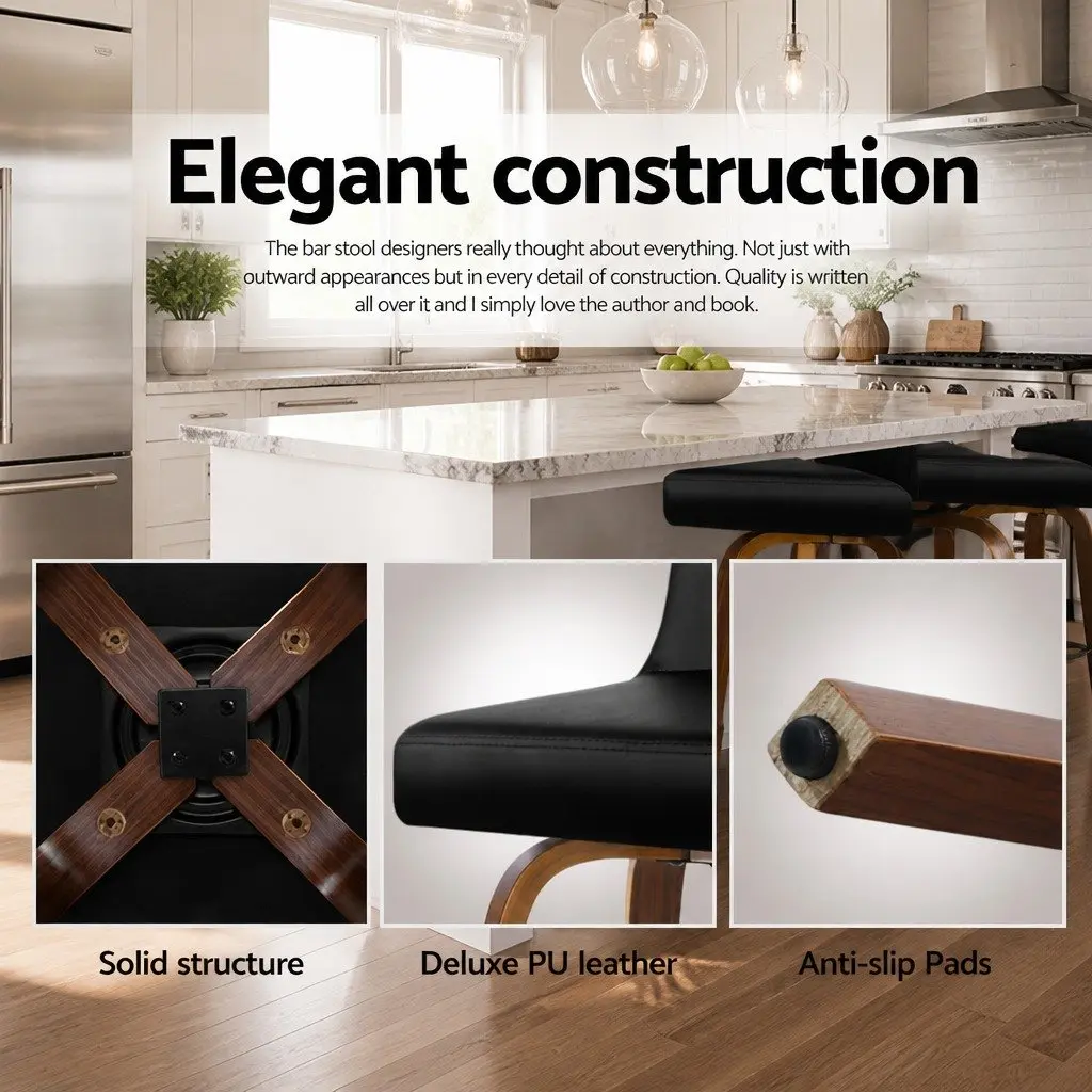 Bar Stools Swivel Padded Kitchen Counter Seating 87cm Black Set of 4