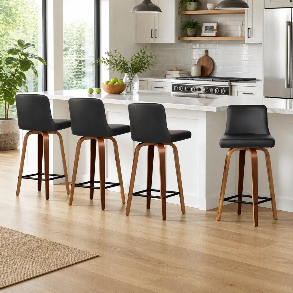 Bar Stools Swivel Padded Kitchen Counter Seating 87cm Black Set of 4
