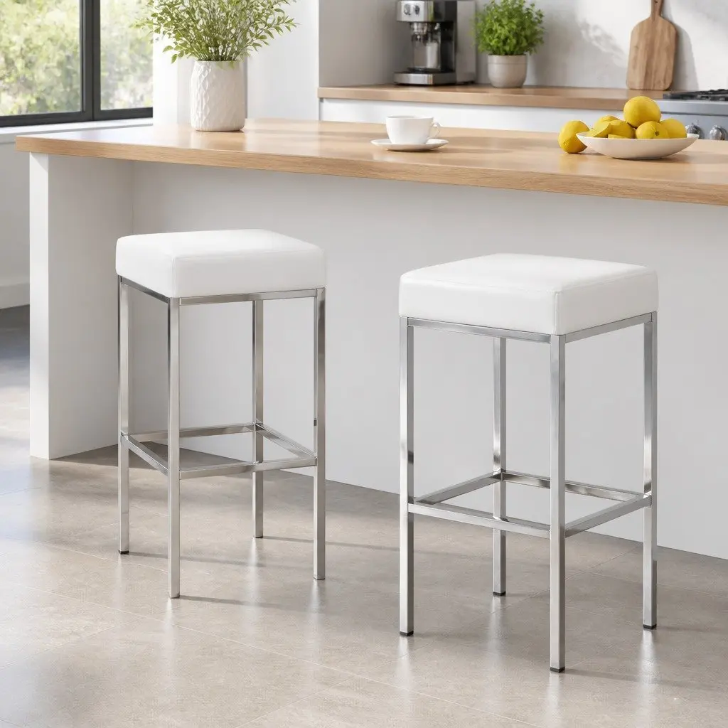 White Bar Stools Set with Comfort and Stability