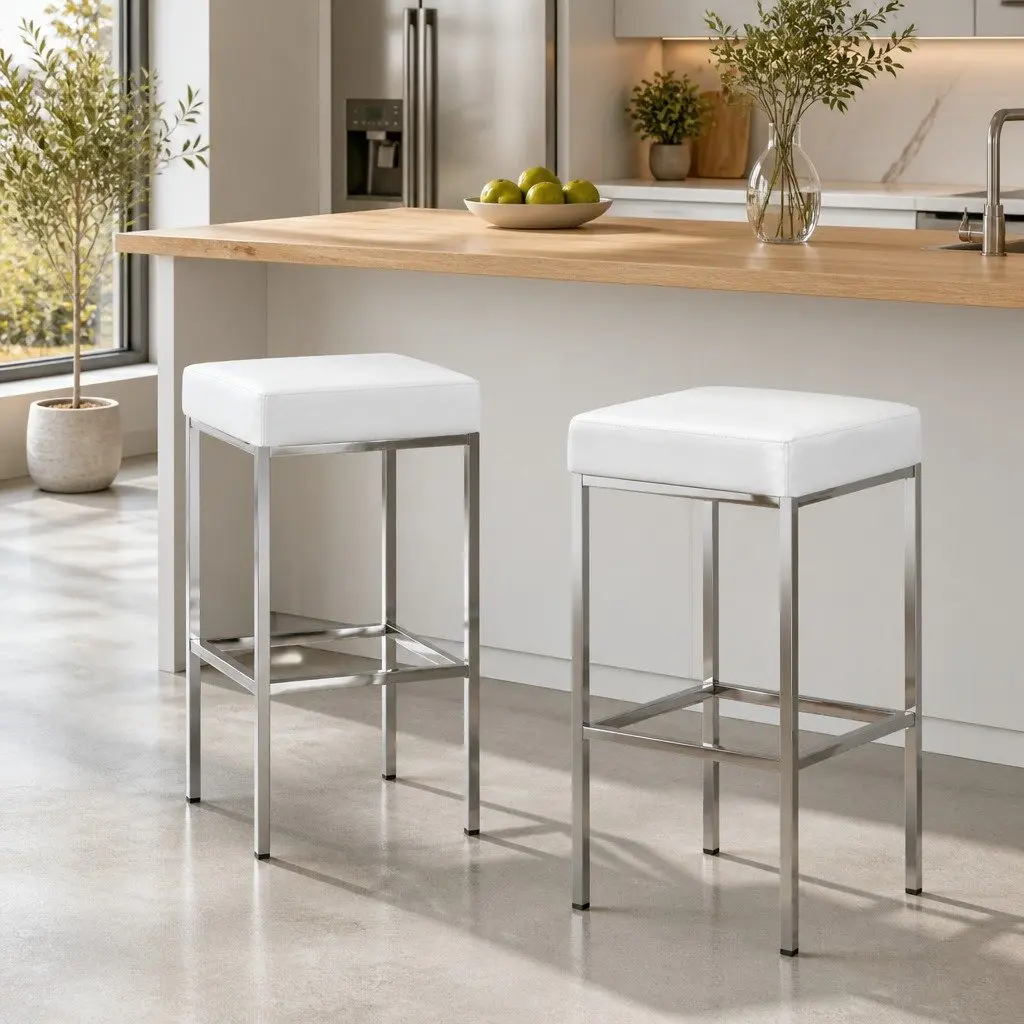 White Bar Stools Set with Comfort and Stability