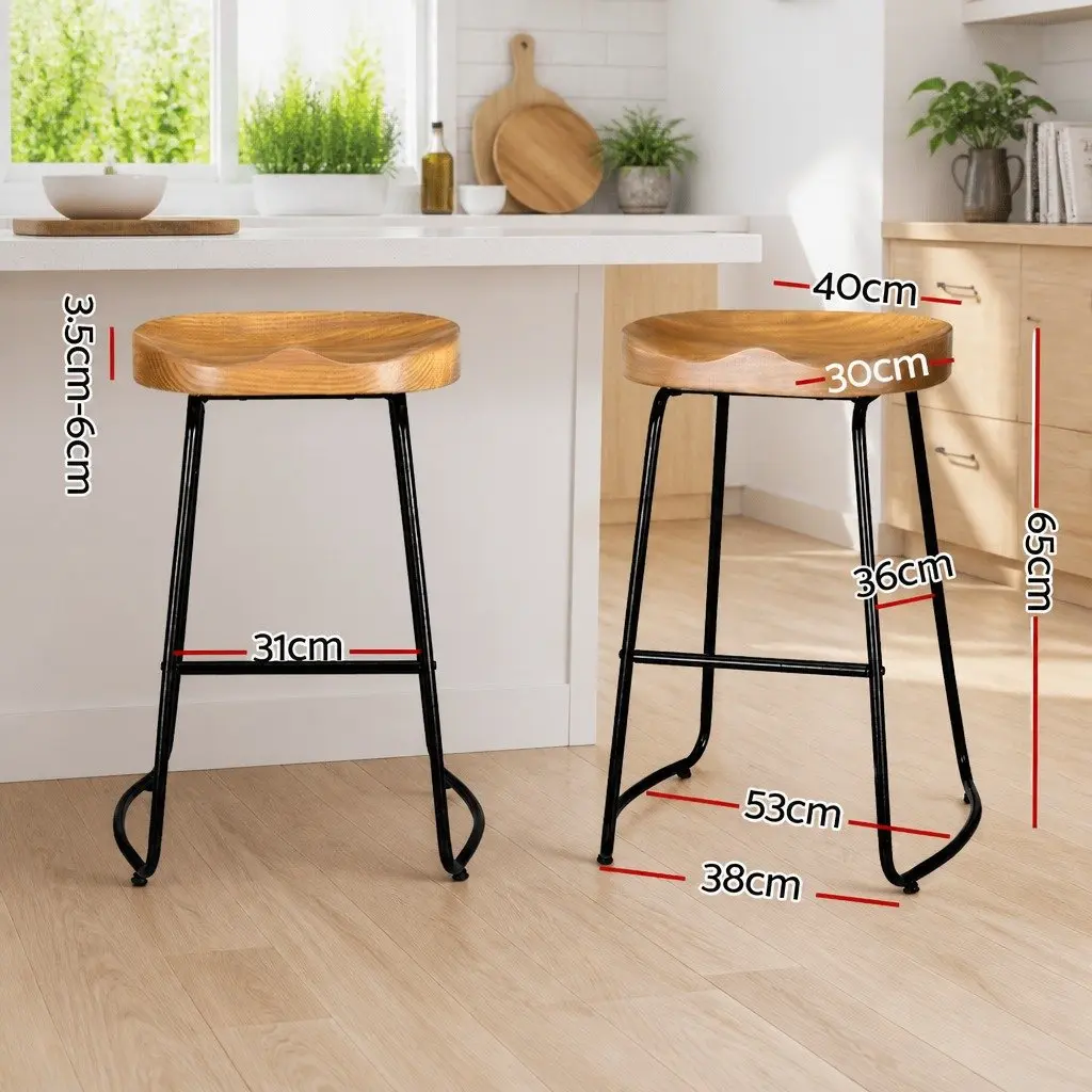 Bar Stools Tractor Seat 65cm Wooden Retro Industrial Set of 4