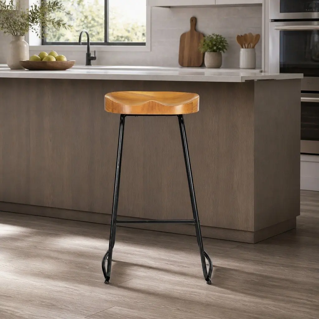 Bar Stools Tractor Seat 75cm Wooden Industrial Retro Design Set of 2