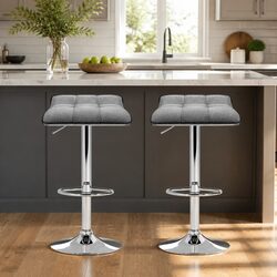 Comfortable and Durable Grey Bar Stools with Gas Lift - Set of 2