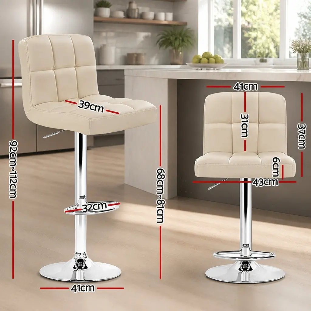 Bar Stools Set of 4 Adjustable Height Gas Lift Swivel Upholstered Seat Beige