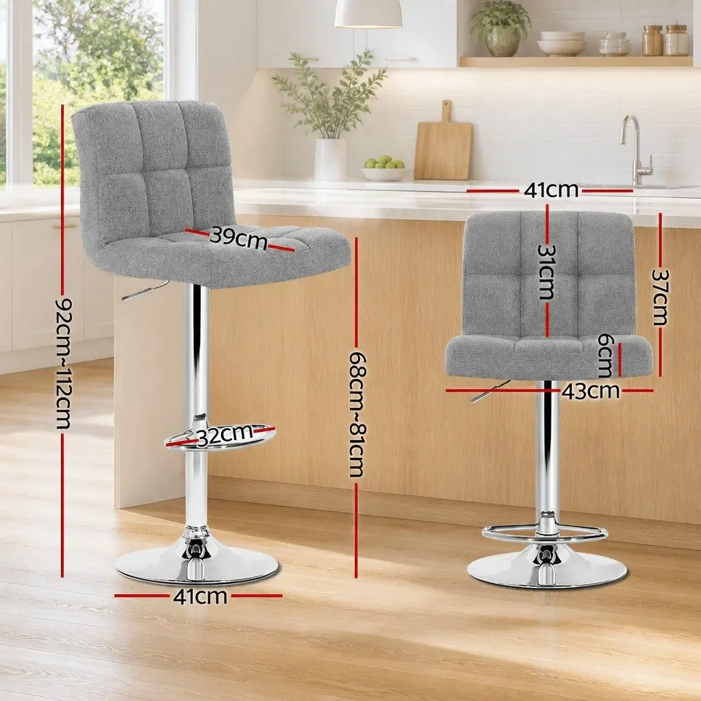 Bar Stools Set of 2 Kitchen Dining Chairs Counter Seating Swivel Gas Lift Grey