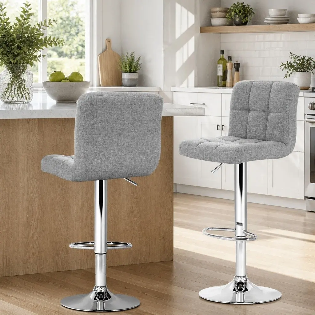 Bar Stools Set of 2 Kitchen Dining Chairs Counter Seating Swivel Gas Lift Grey