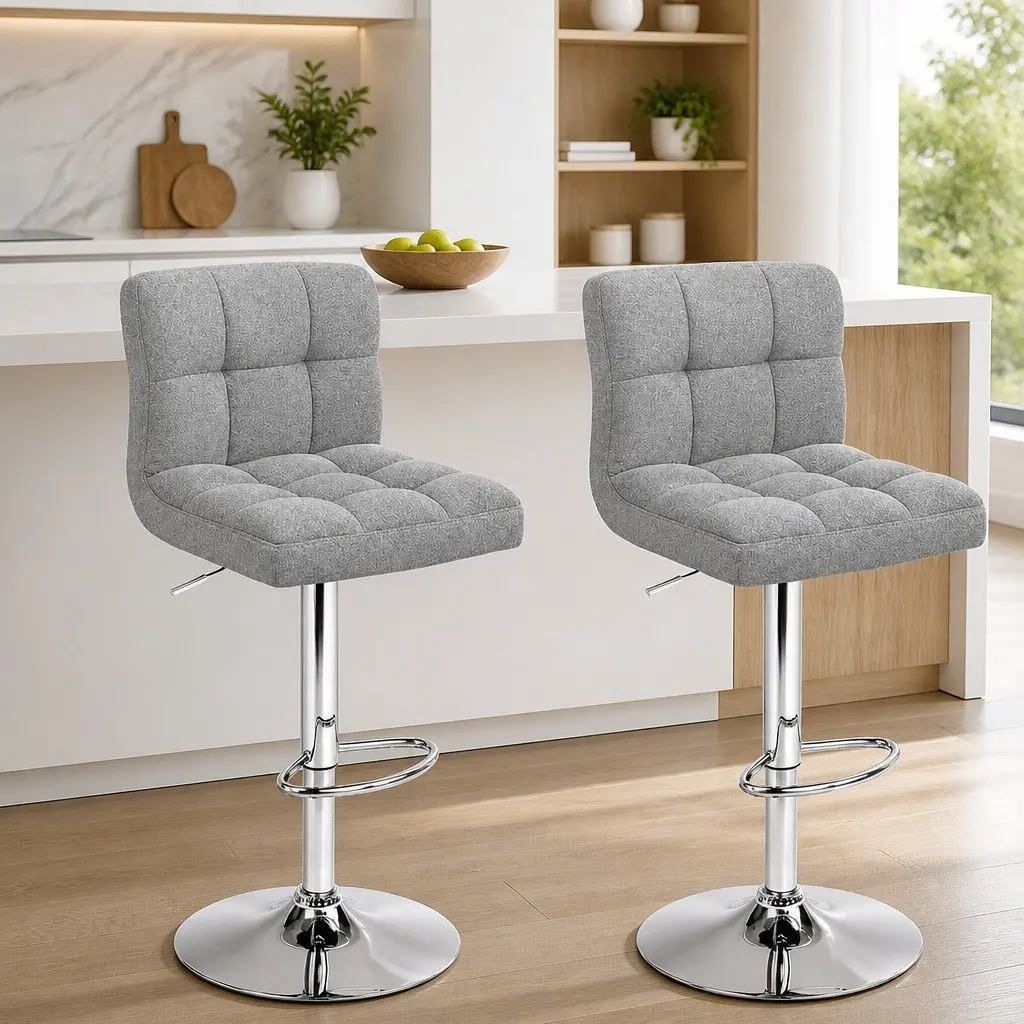 Bar Stools Set of 2 Kitchen Dining Chairs Counter Seating Swivel Gas Lift Grey