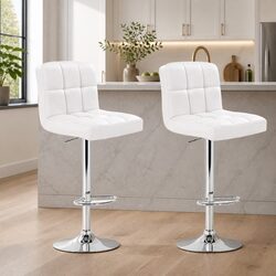 Premium White Bar Stools - Adjustable Height, Set of 2