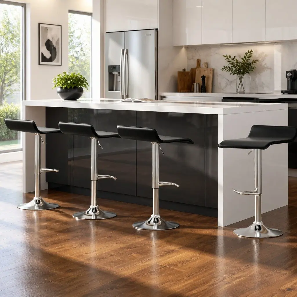 Bar Stools Set of 4 Adjustable Gas Lift Swivel Chairs Black