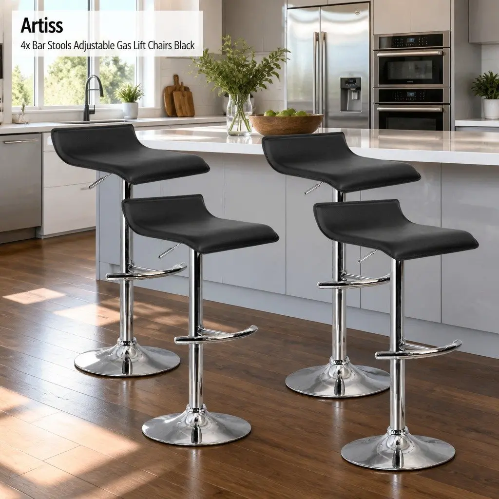 Bar Stools Set of 4 Adjustable Gas Lift Swivel Chairs Black