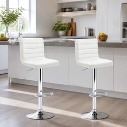 Comfortable and Affordable White Gas Lift Bar Stools - Set of 2