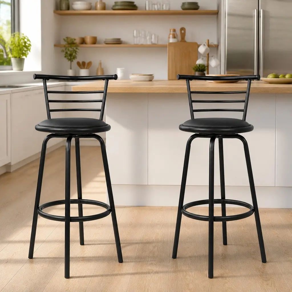 Bar Stools Swivel Padded Black 75cm Modern Kitchen Dining Seating Chairs Set of 2