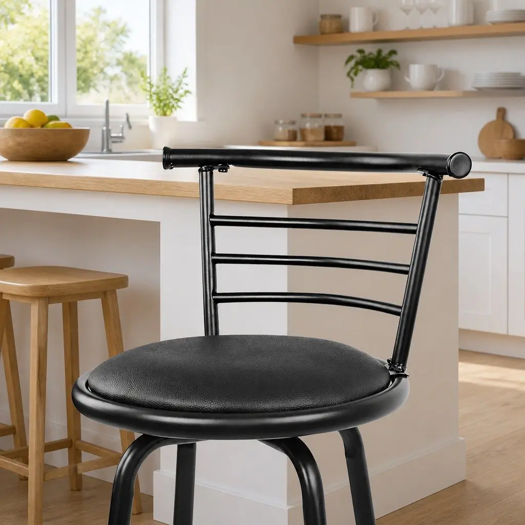 Bar Stools Swivel Padded Black 75cm Modern Kitchen Dining Seating Chairs Set of 2