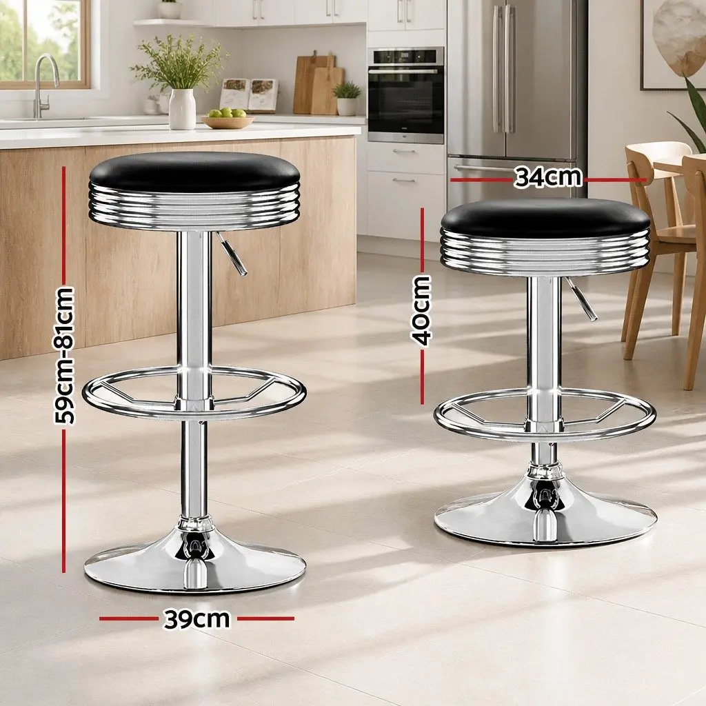 Bar Stools Padded Swivel Gas Lift 4 Piece Chrome Base Black Dining Kitchen