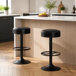 Comfortable Bar Stools in Black with Padded Seats - 2 Pack