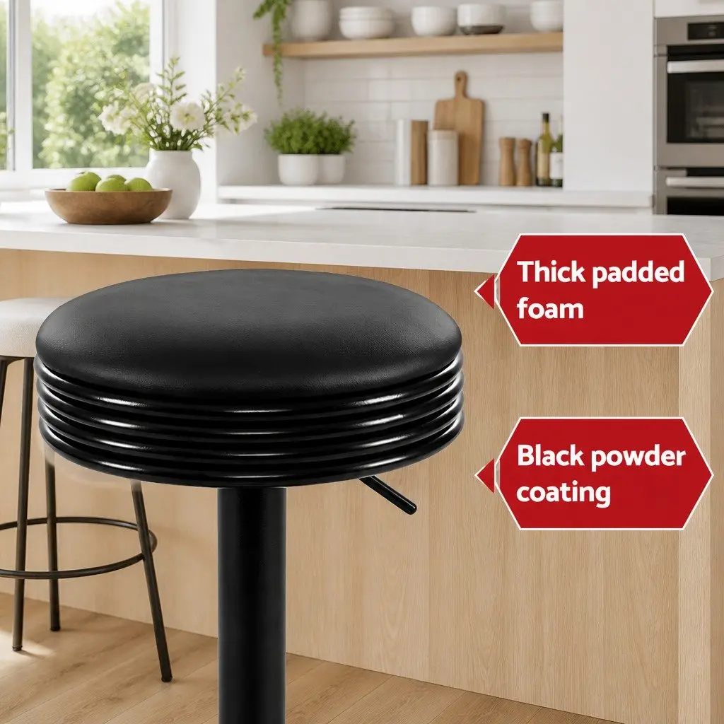 Bar Stools Padded Seat Swivel Gas Lift Chrome Base Black Set of 2