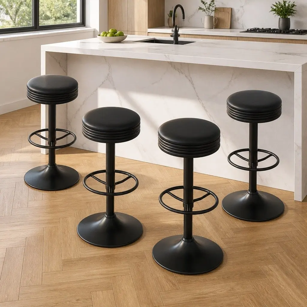 Bar Stools Set of 4 Padded Seat Swivel Kitchen Counter Height Black