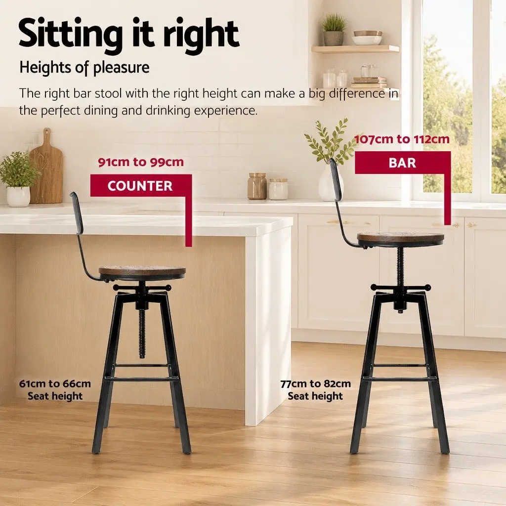 Bar Stools Kitchen Counter Chairs Height Adjustable Swivel Seat Metal Wood Black