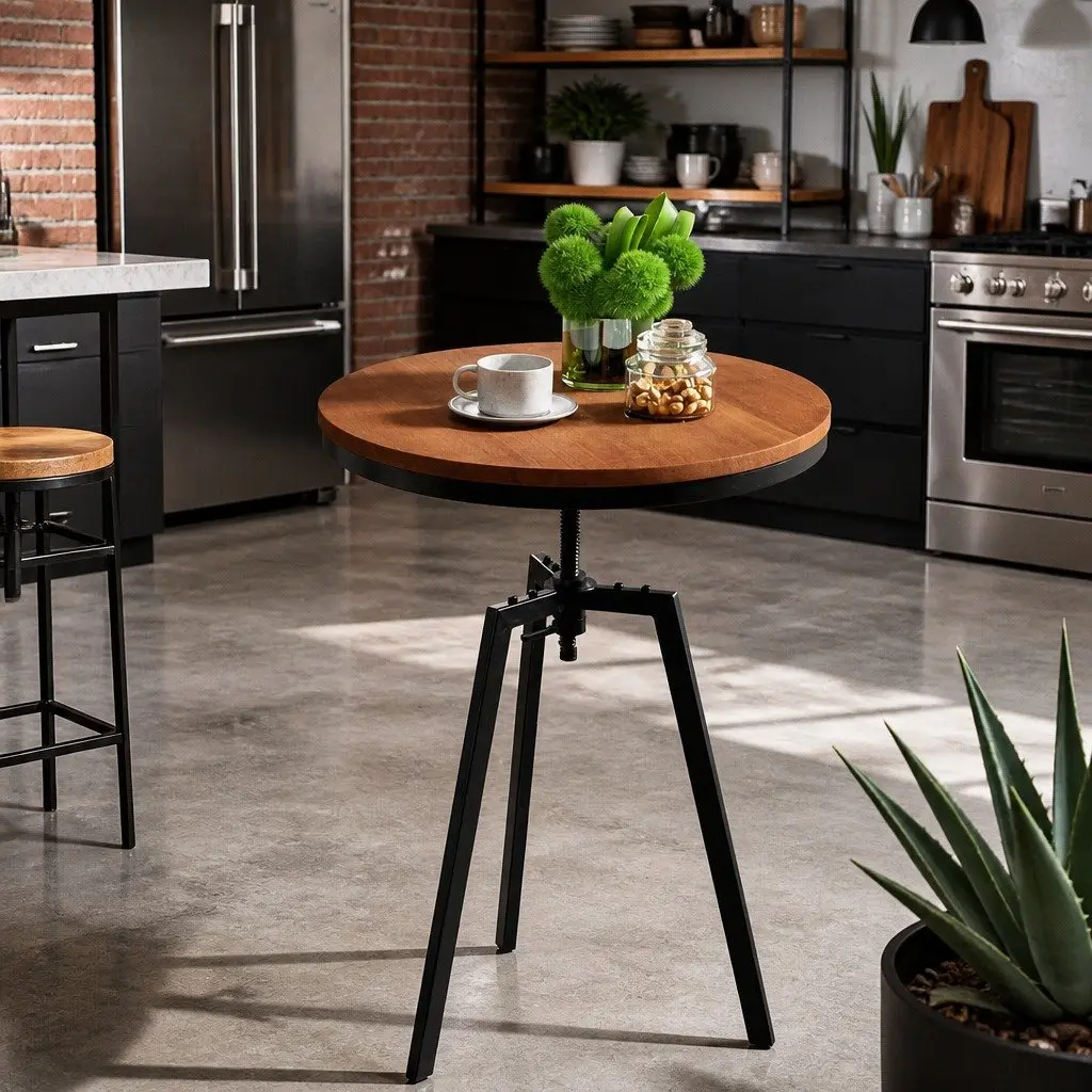 Round Dining Table with Adjustable Height Feature