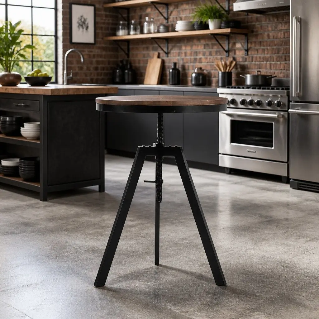 Round Dining Table with Adjustable Height Feature