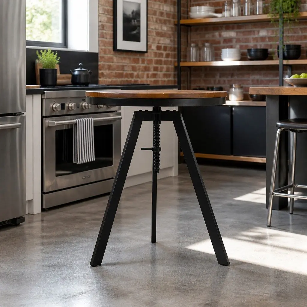 Round Dining Table with Adjustable Height Feature