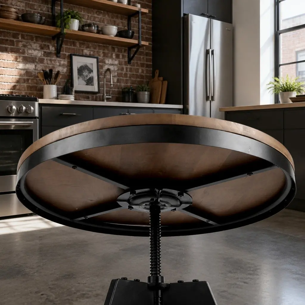 Round Dining Table with Adjustable Height Feature