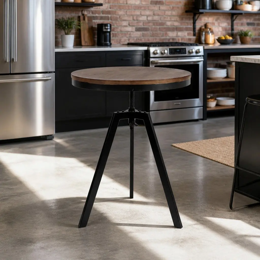 Round Dining Table with Adjustable Height Feature