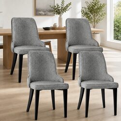 Dining Chairs Set of 4 Grey Linen Fabric High Back Kitchen Seat Cushioned