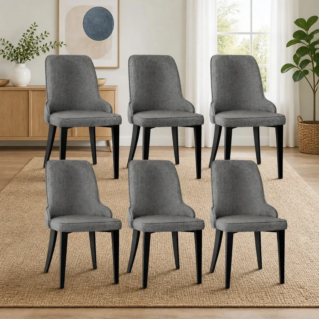 Grey Linen Dining Chairs Set of 6