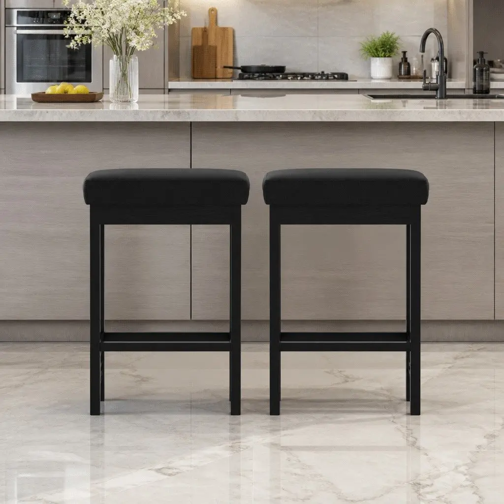 Bar Stools Set of 2 Metal Frame PU Seat Dining Counter Kitchen Island Chairs