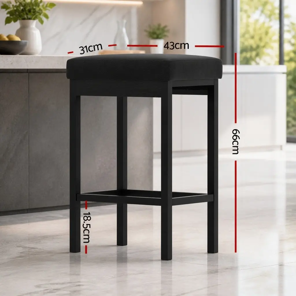 Bar Stools PU Seat Dining Counter Kitchen Island Chairs Black Set of 2