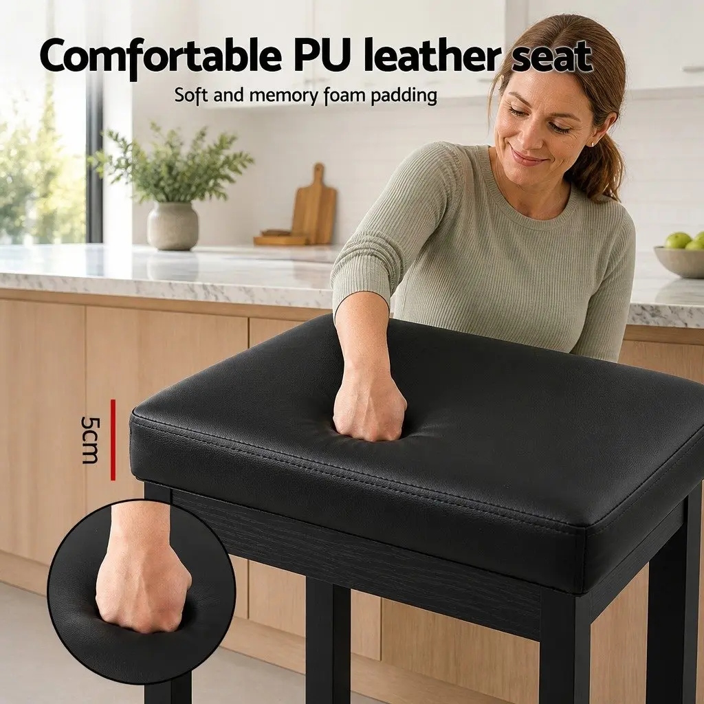 Bar Stools Kitchen Counter Dining Chairs PU Seat Metal Frame Black 4 Piece