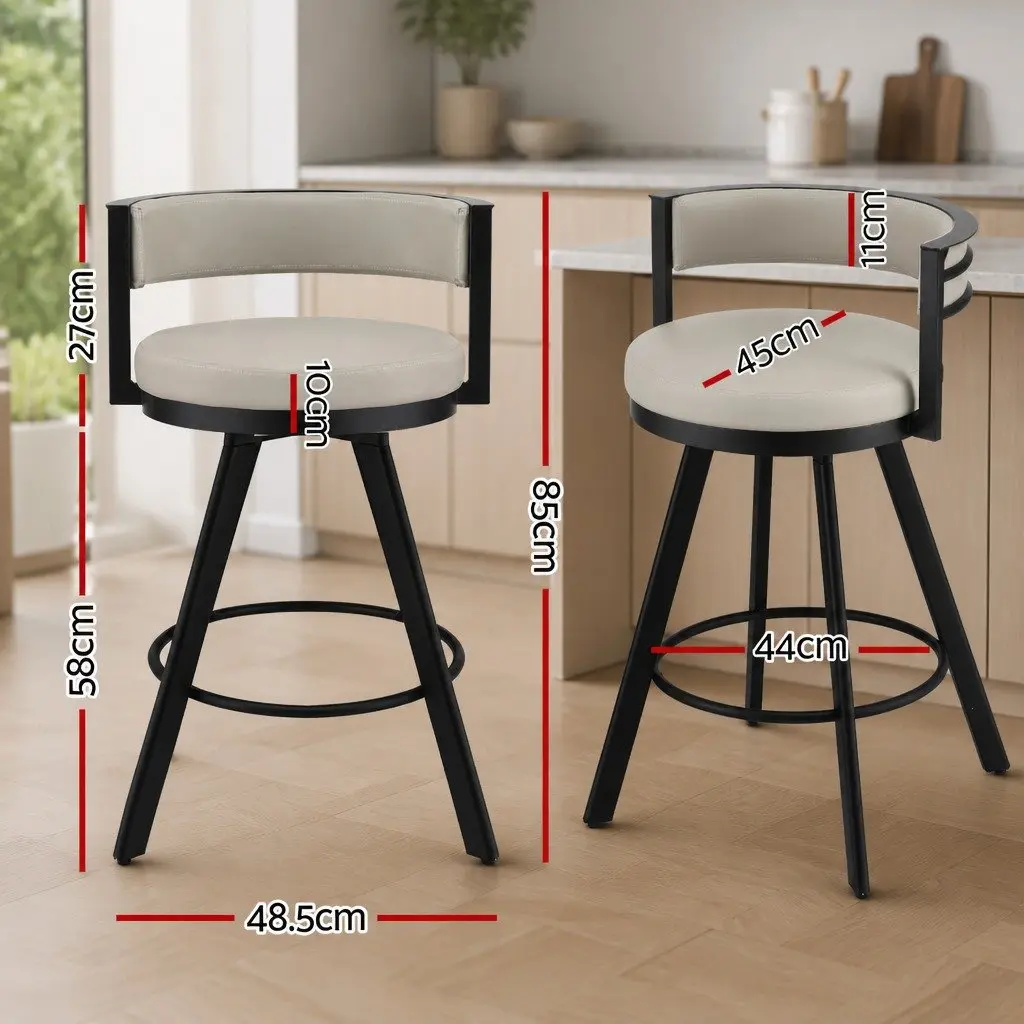 Bar Stools Swivel Kitchen Chair 360 Degree Rotating Beige Padded Seat Metal Frame