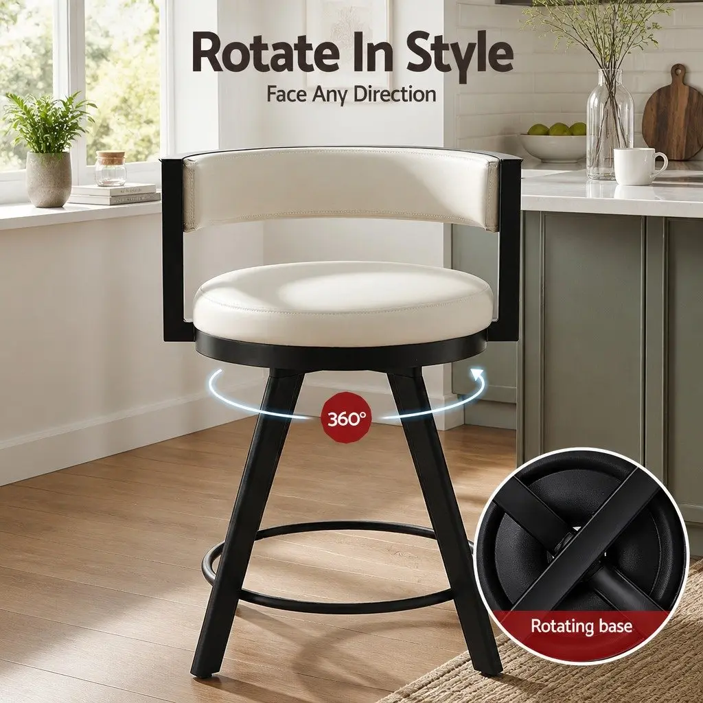 Bar Stools Swivel Kitchen Chair 360 Degree Rotating Beige Padded Seat Metal Frame