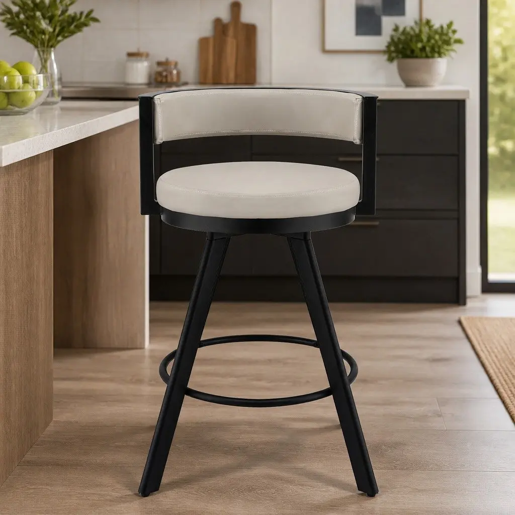 Beige Swivel Bar Stool with Footrest
