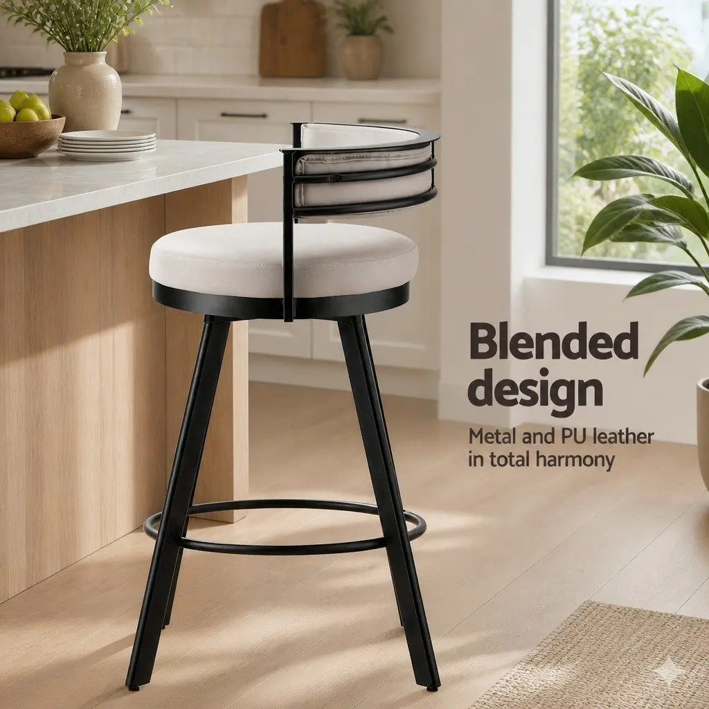Beige Swivel Bar Stool with Footrest