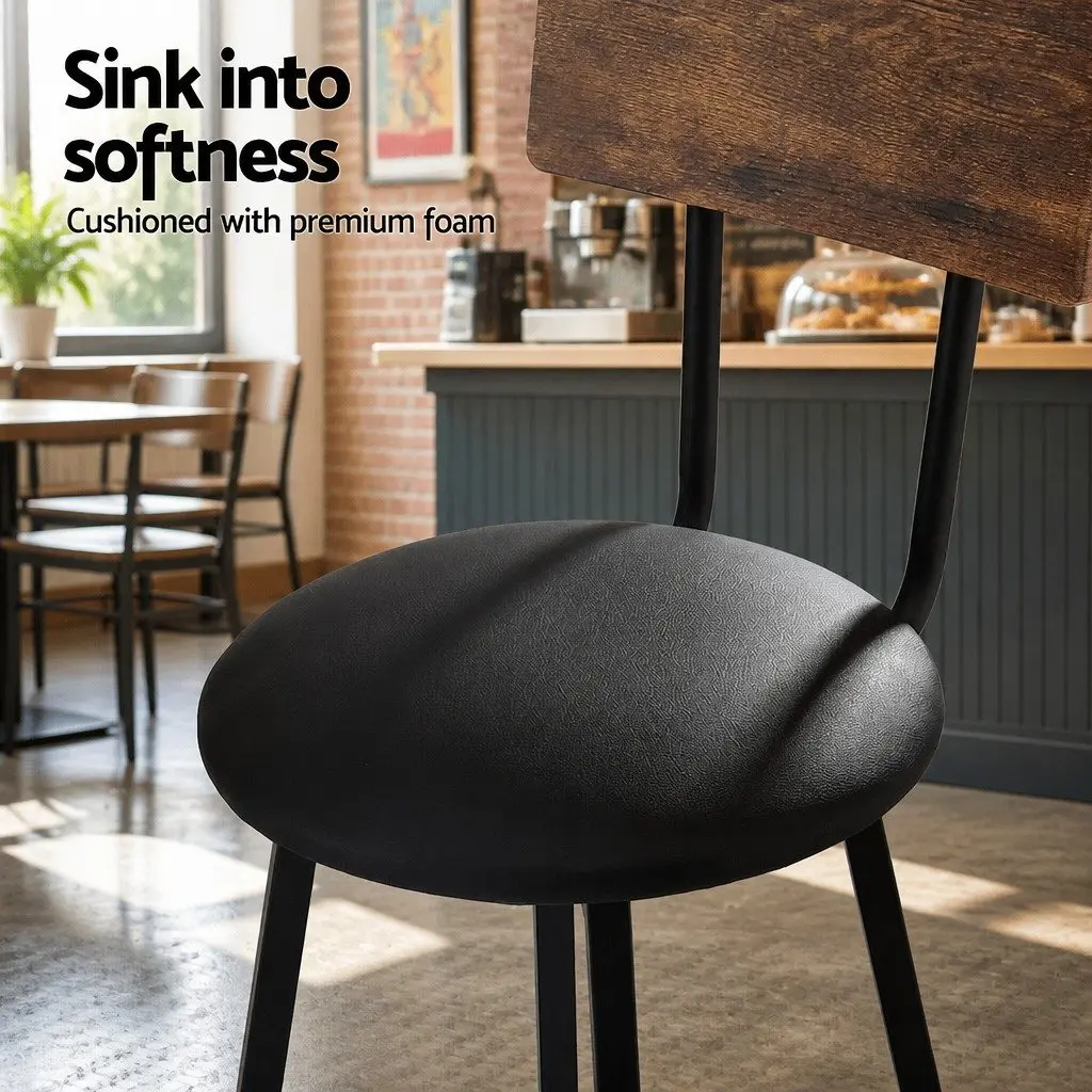Industrial Bar Stools Set of 2 Upholstered Counter Chairs 72cm Height Black Steel Frame
